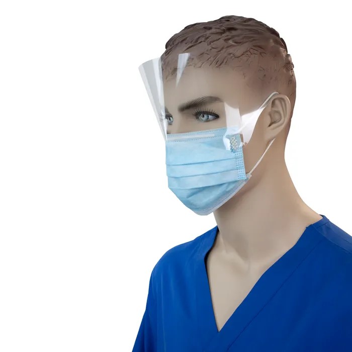 Dynarex Procedure Face Mask- with Ear Loop and Plastic Shield, Blue, 50 Bx