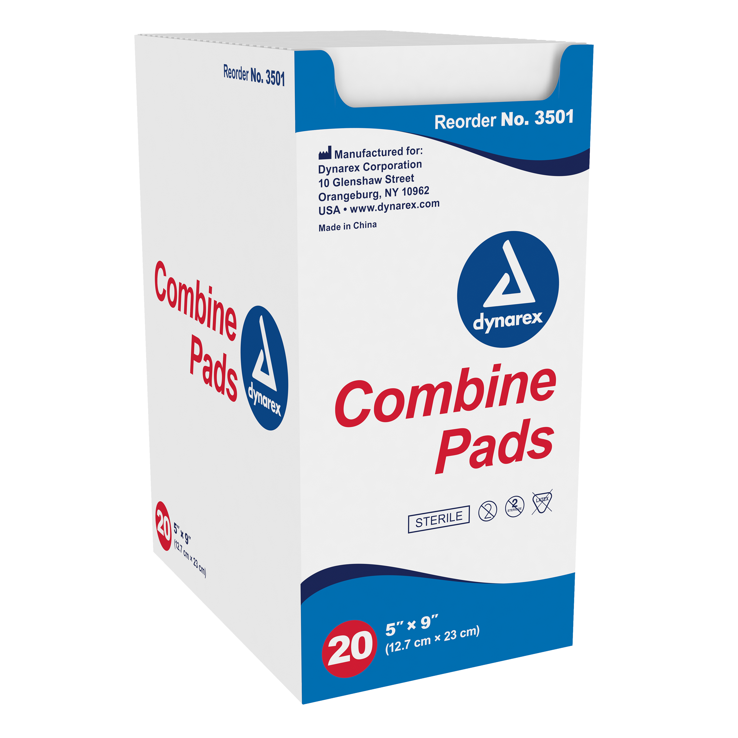 Dynarex 3501 Combine Sterile Pads 5 x 9, 1 Per Pouch 20 Box